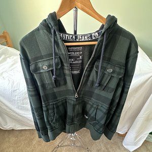 Nautica Men's Blue and Green Square Zip Up Jacket - Size M